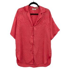 Vintage Victorias Secret Satin Pajama Top Size XS Oversized Floral Button Up 90s